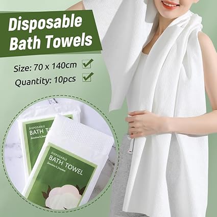 OMAE 10-Pack Disposible Bath Towels-70x140cm,Soft & Thick Cotton Bath Towel, Hygienic Travel Towels For Hotel, Spa, Gym, Salon, Beach & Camping