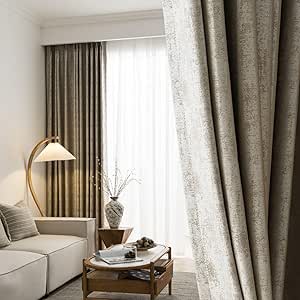 Balckout Curtains 2 Pieces, Room Darkening for Better Sleep,Beige,H250xW130cm,Hooks