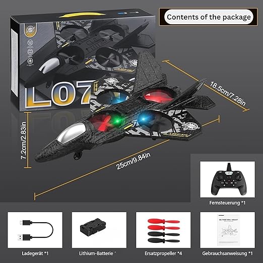 2.4GHz Remote Controlled L0712 RC Aeroplane with LED Lights, 80m Range, USB Charging,Ideal for Beginners, Children, and Adults, Indoor/Outdoor Flying Toy