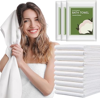 OMAE 10-Pack Disposible Bath Towels-70x140cm,Soft & Thick Cotton Bath Towel, Hygienic Travel Towels For Hotel, Spa, Gym, Salon, Beach & Camping
