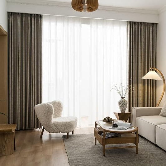 Balckout Curtains 2 Pieces, Room Darkening for Better Sleep，Beige，H250xW130cm，Hooks