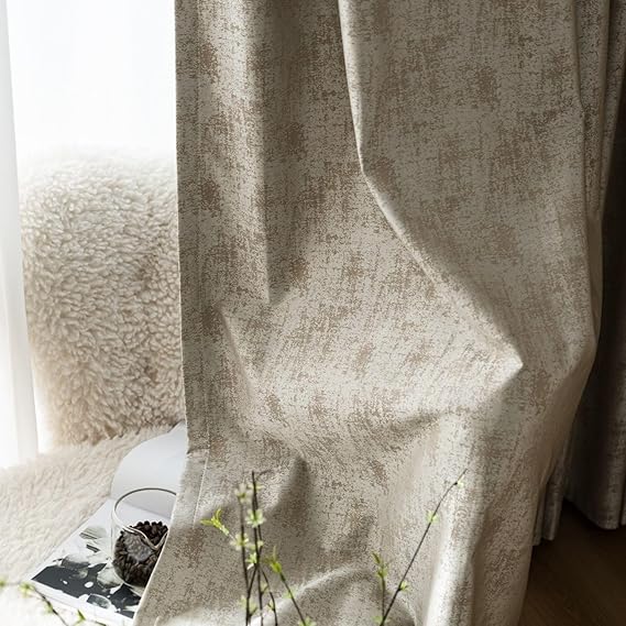 Balckout Curtains 2 Pieces, Room Darkening for Better Sleep，Beige，H250xW130cm，Hooks