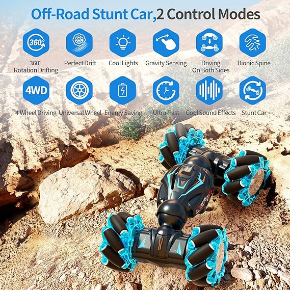 Sensor Toy Cars, 360° Rotating Off Road Vehicle with Lights, Toy Cars for kids